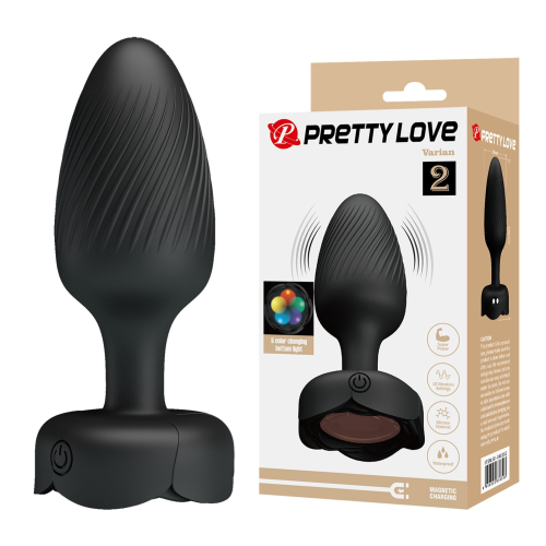 Анальный вибратор Pretty Love Varian с мерцающей подсветкой, черный, 10.8 х 3.8 см