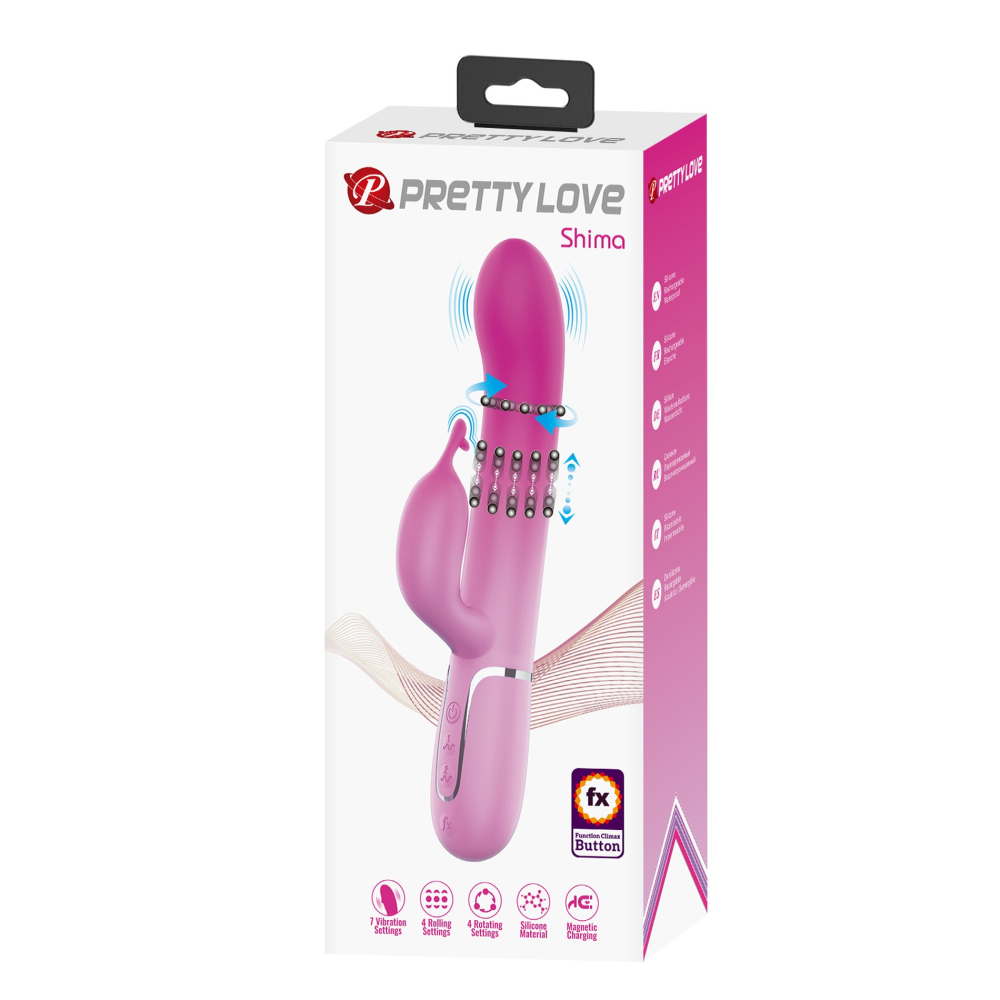 Вибратор-кролик с шариками в корпусе PRETTY LOVE Shima розовый, 22.6 х 3.4 см