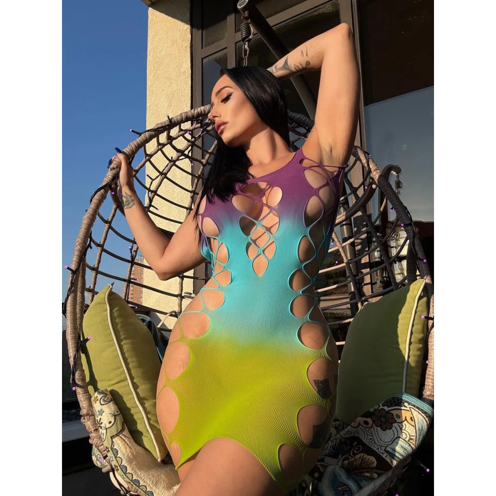 Платье Leg Avenue Seamless Ombre Faux Lace Up Mini Dress One Size Ocean