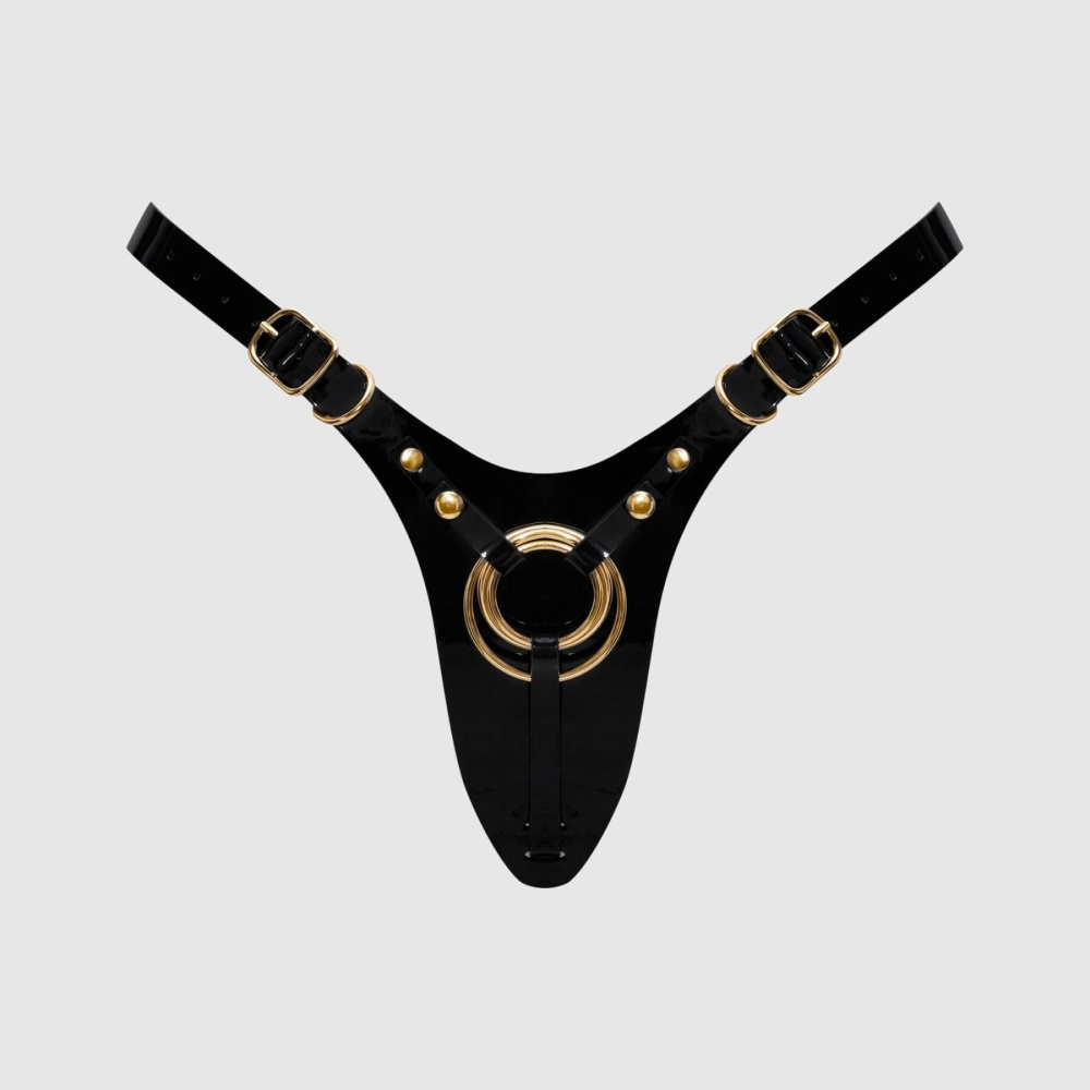 Трусики для страпона Strap-On-Me Leatherette Harness Fabulous - One Size - Black Glossy