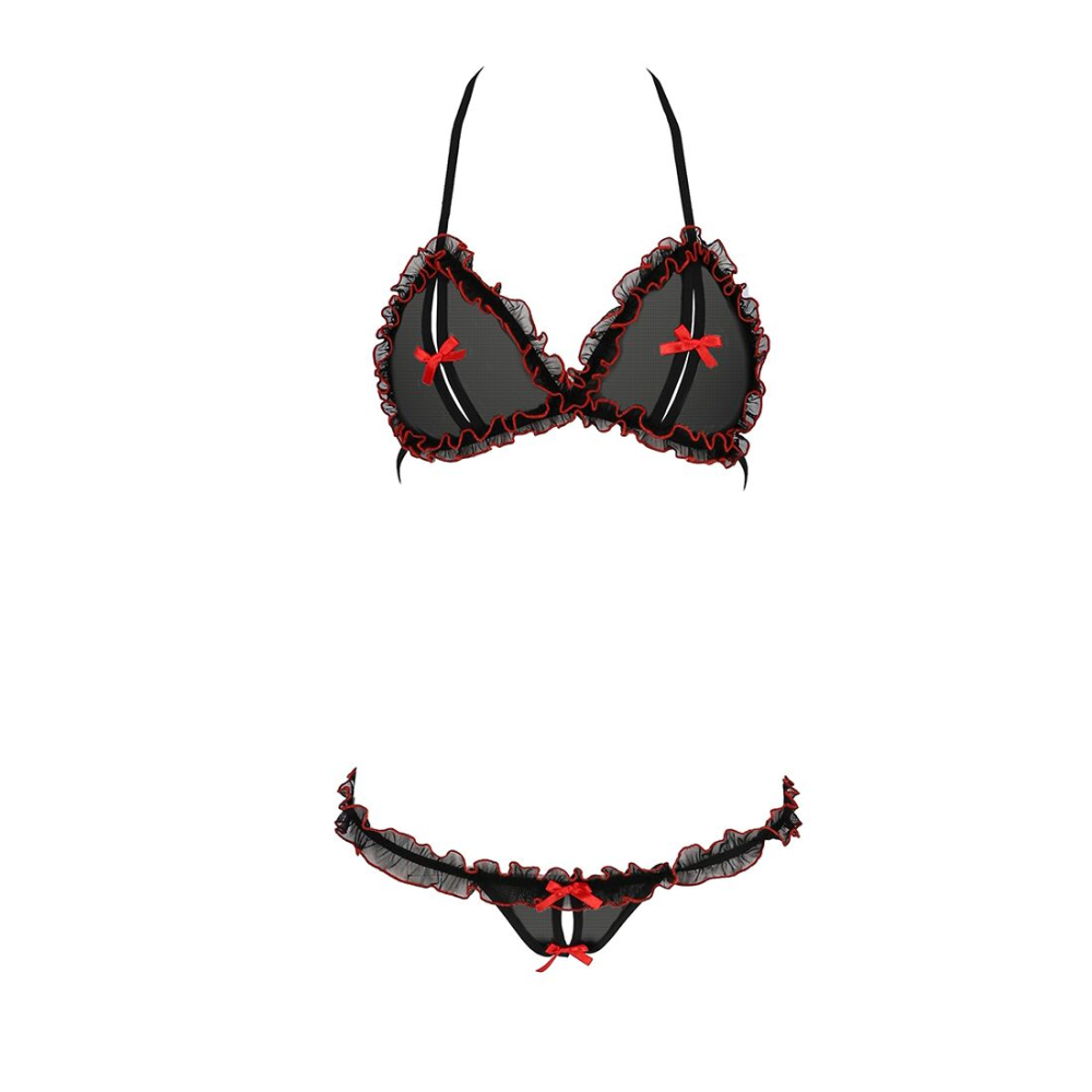 Комплект белья Passion GIANA BIKINI S/M, black, полупрозрачные лиф и трусики с бантиками