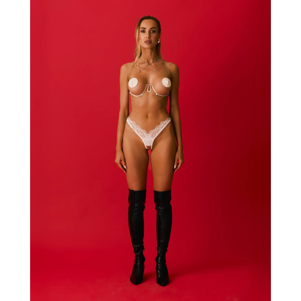 Украшение на тело Obsessive Lustique White harness bra S/M/L