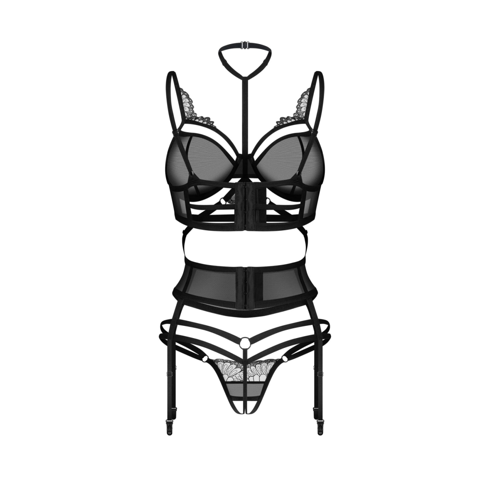 Комплект Obsessive Premisis Black 3-pcs crotchless set 2XL/3X