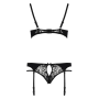 Комплект белья Passion PAULINE SET L/XL, black, стрэпы, лиф, стринги и пояс для чулок