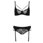 Комплект белья Passion PAULINE SET S/M, black, стрэпы, лиф, стринги и пояс для чулок