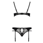 Комплект белья Passion PAULINE SET S/M, black, стрэпы, лиф, стринги и пояс для чулок