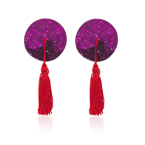 Пестисы круглые DS Fetish фиолетовые с красными кисточками