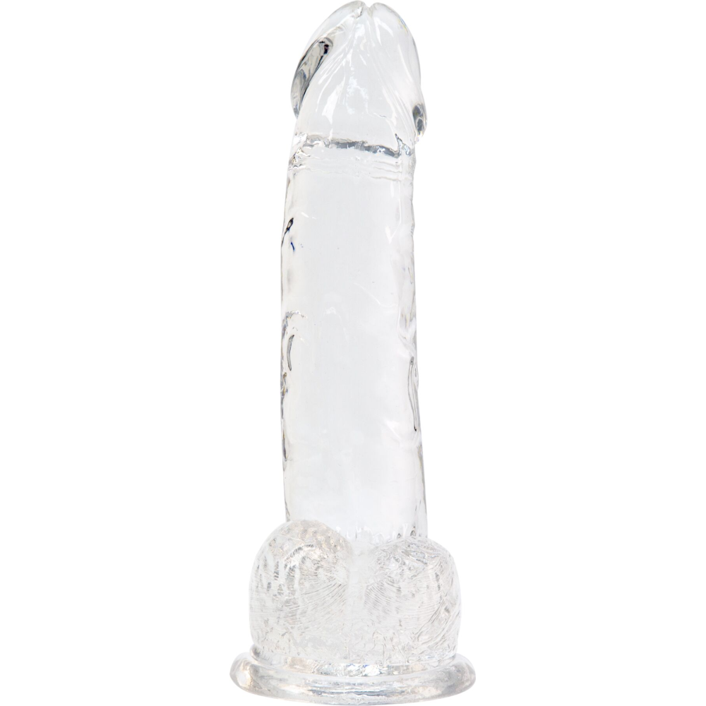 Прозрачный фаллоимитатор на присоске ADDICTION — Clear Dildo with Balls 8″, вибропуля в подарок