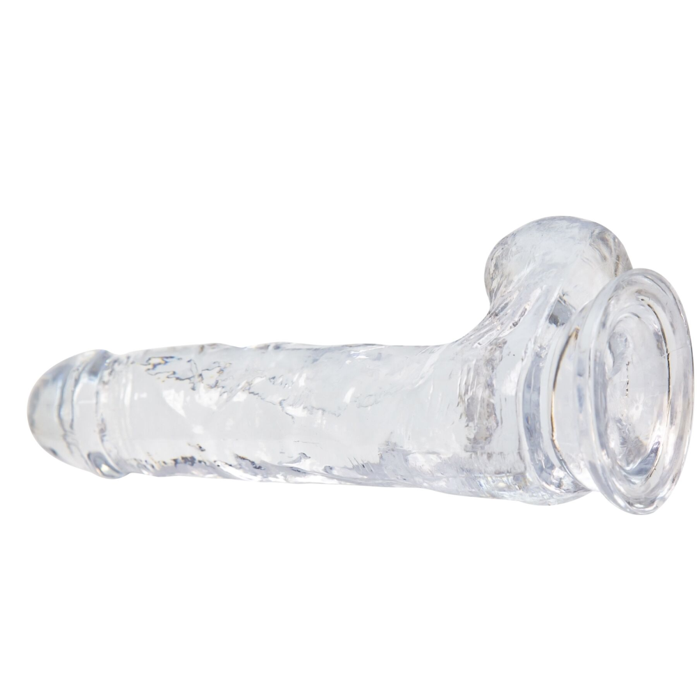 Прозрачный фаллоимитатор на присоске ADDICTION — Clear Dildo with Balls 8″, вибропуля в подарок