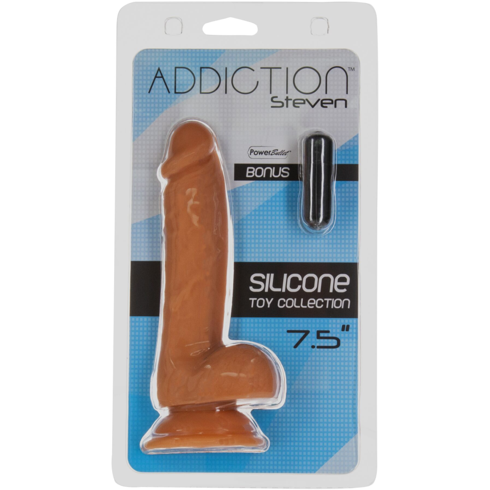 Фаллоимитатор ADDICTION Steven 7.5" Silicone Dong Caramel, вибропуля в подарок