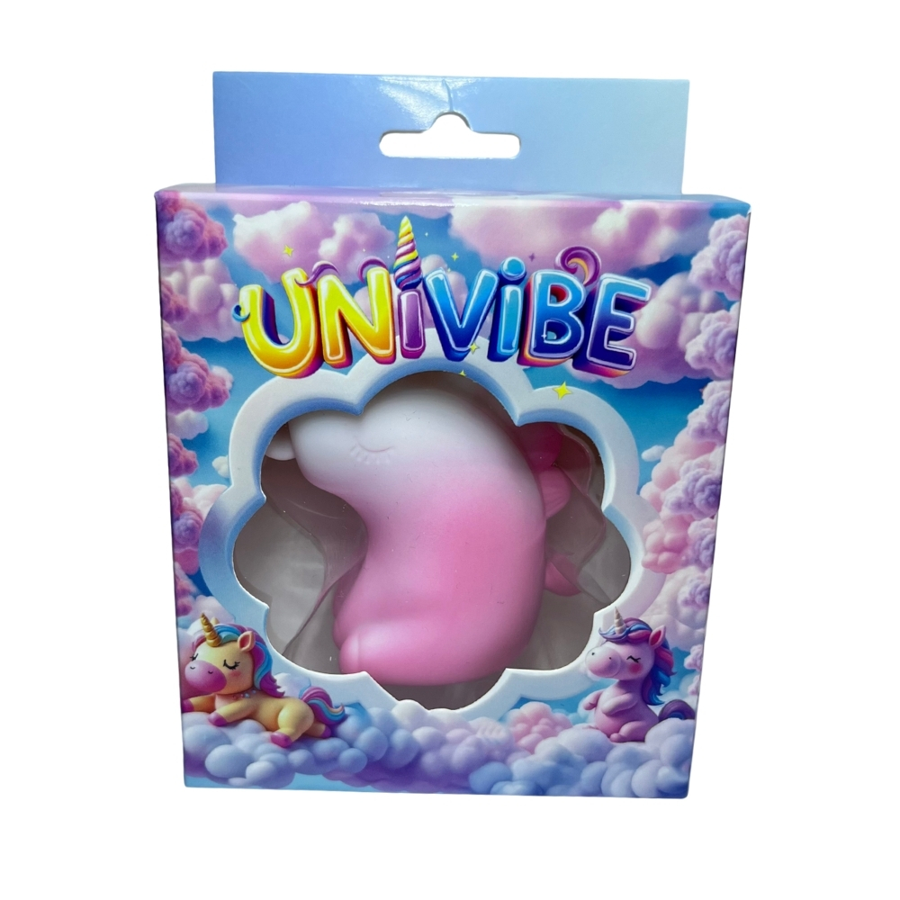 Стимулятор клитора с длинным вращающимся язычком UNIVIBE Единорог, 10 режимов, градиент бело-розовый