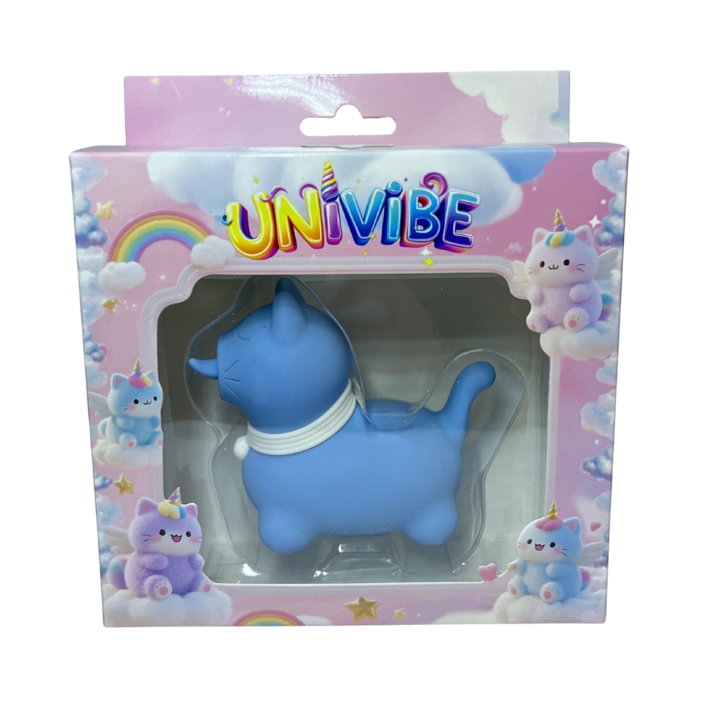 Стимулятор клитора с длинным вращающимся язычком UNIVIBE Котик, 10 режимов, синий