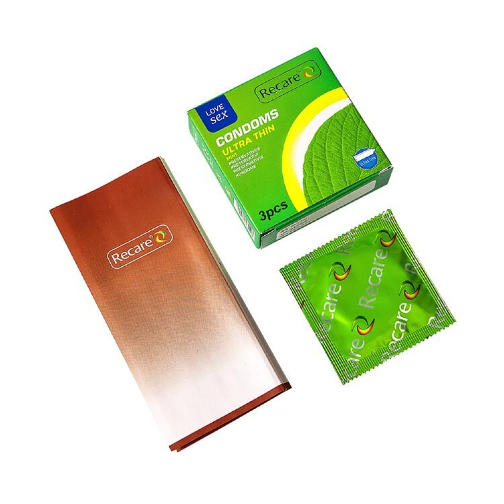 Презервативы Recare Ultra Thin Mint Condoms 3 шт, ультратонкие, аромат: мята