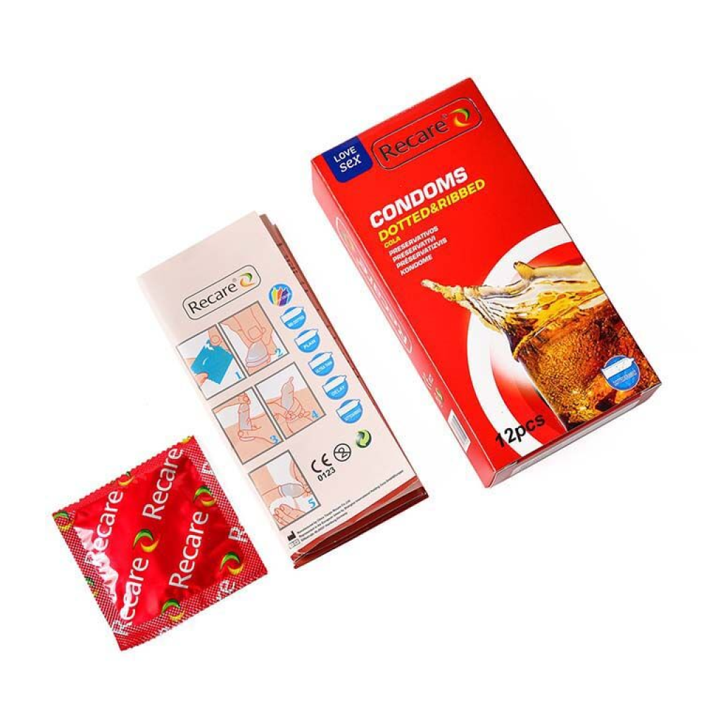 Презервативы Recare Cola Dotted&Ribbed Condoms 12 шт, с пупырышками и ребрами, аромат: Кола