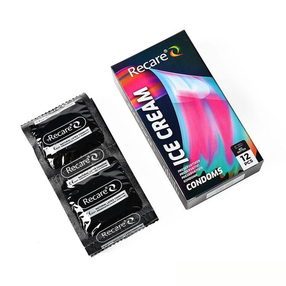 Презервативы Holographic Recare Ice Cream Big Dotted Condoms 12 шт, с пупырышками, аромат: мороженое