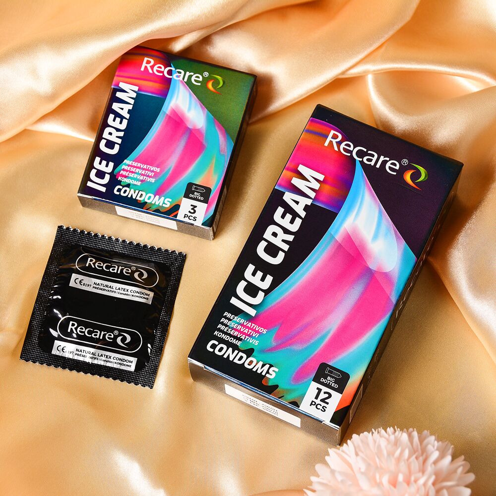 Презервативы Holographic Recare Ice Cream Big Dotted Condoms 12 шт, с пупырышками, аромат: мороженое