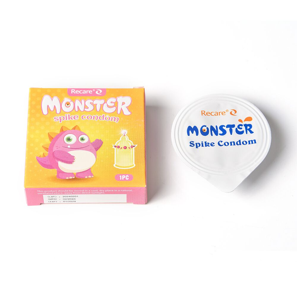 Насадка на член Recare Pink Monster Spike Condom (презерватив с шариками и усиками)