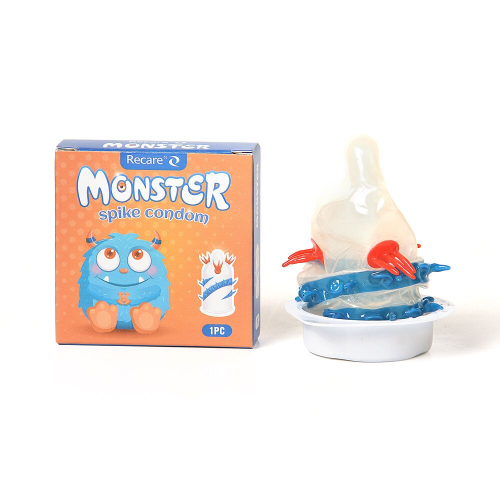 Насадка на член Recare Blue Monster Spike Condom (презерватив с усиками и спиралью шипов)