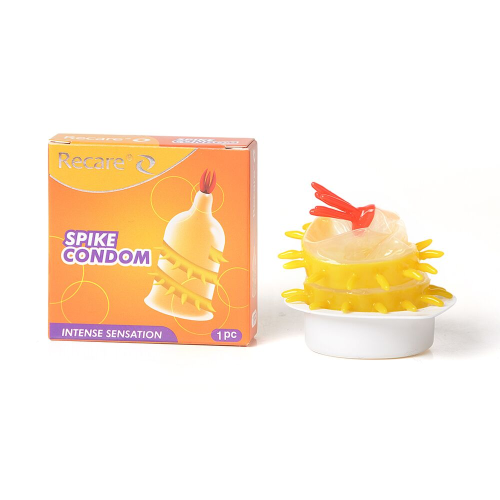 Насадка на член Recare Spike Condom Yellow (презерватив с усиками и спиралью шипов)