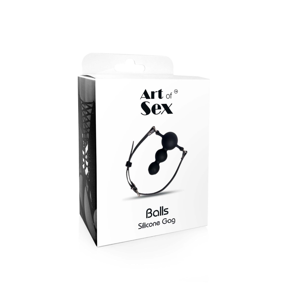 Кляп силиконовый Art of Sex - Balls, натуральная кожа, черный