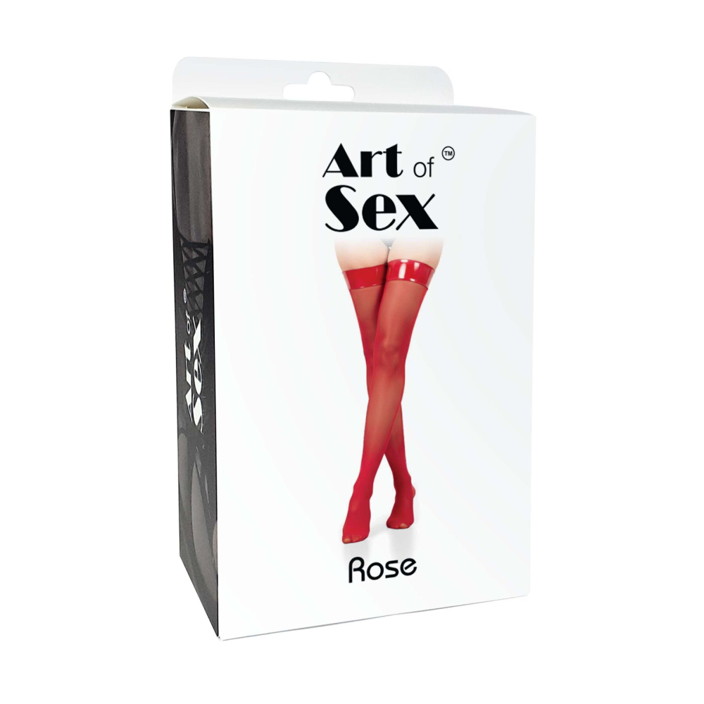 Чулки в мелкую сетку с лакированной коронкой Art of Sex - Rose, цвет черный с эффектом голограммы, L