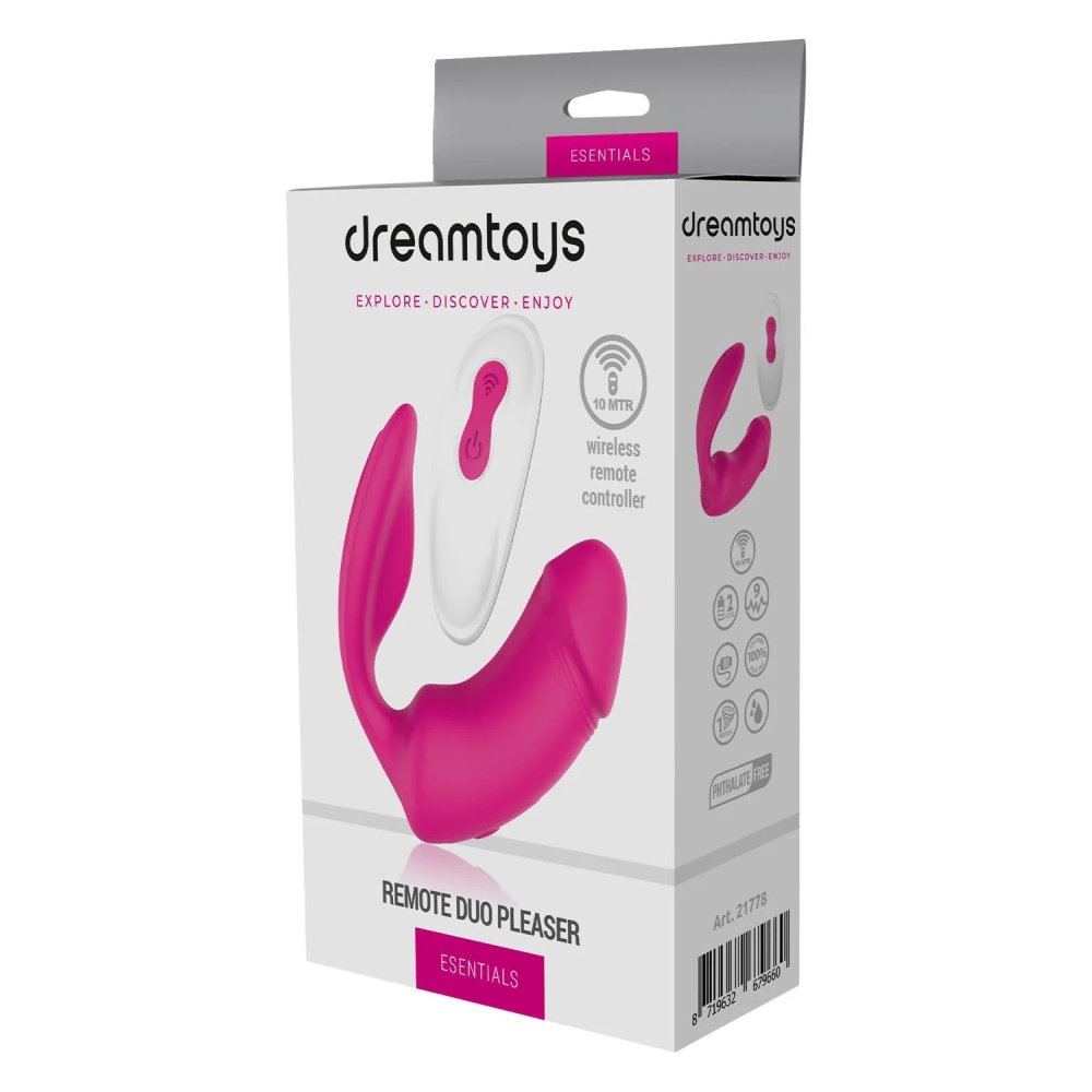 Вагинально-клиторальный вибратор Dream Toys Essentials с пультом, розовый, 9 × 3 см