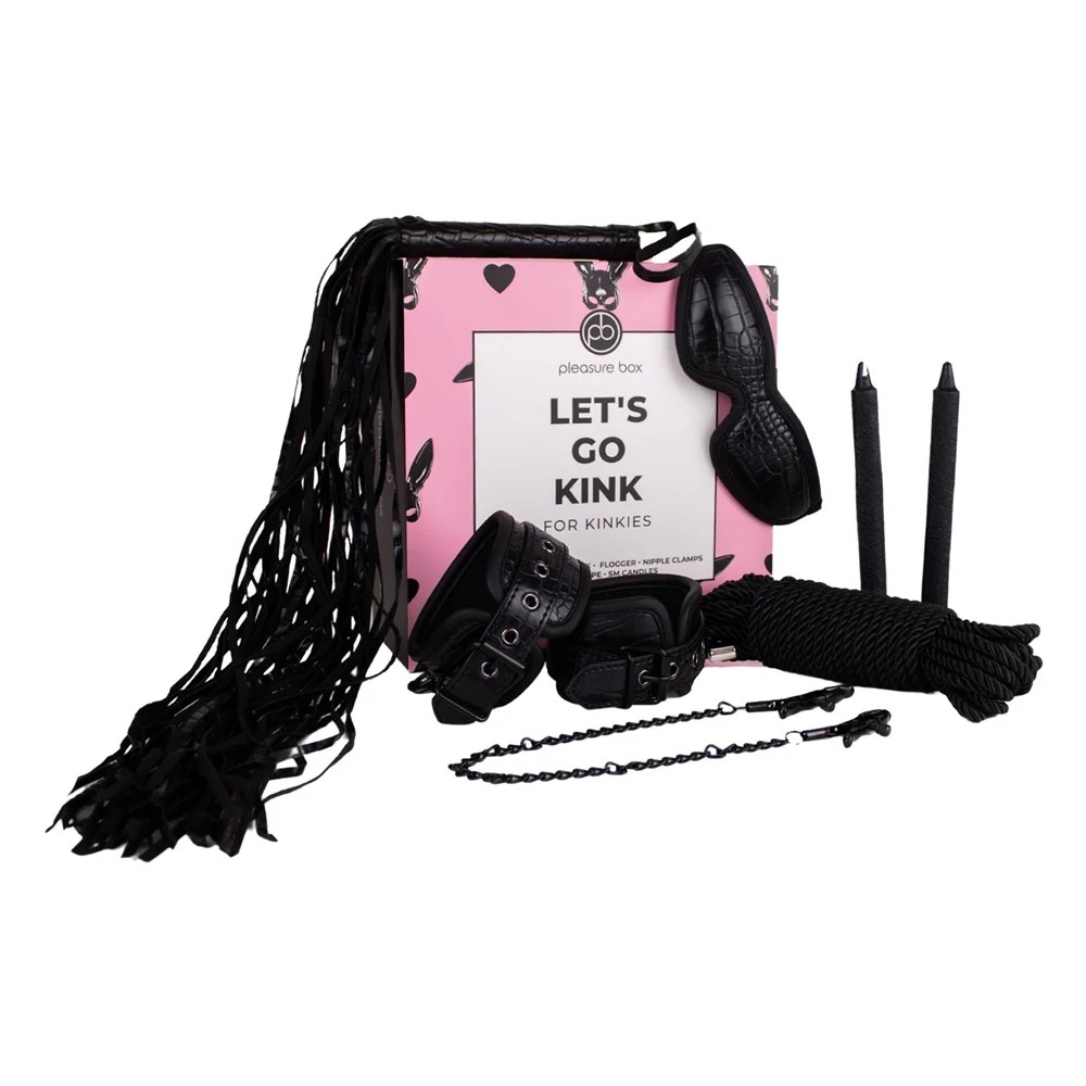 Набор БДСМ Pleasure Box Lets Go Kink наручники, маска, флогер, зажимы, веревка, свечи, 7 предметов