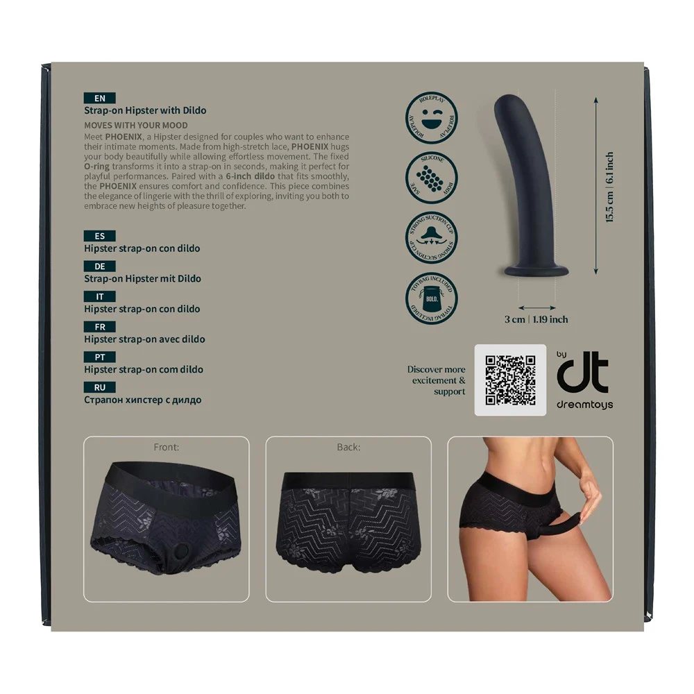 Страпон на кружевных трусиках Dream Toys Bold Phoenix, S, черный, 15,5 × 3 см