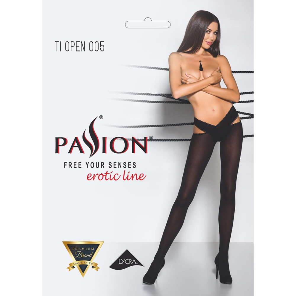 Эротические колготки Passion TIOPEN 005 3/4 (60 den), nero, с вырезом, оригинальный пояс