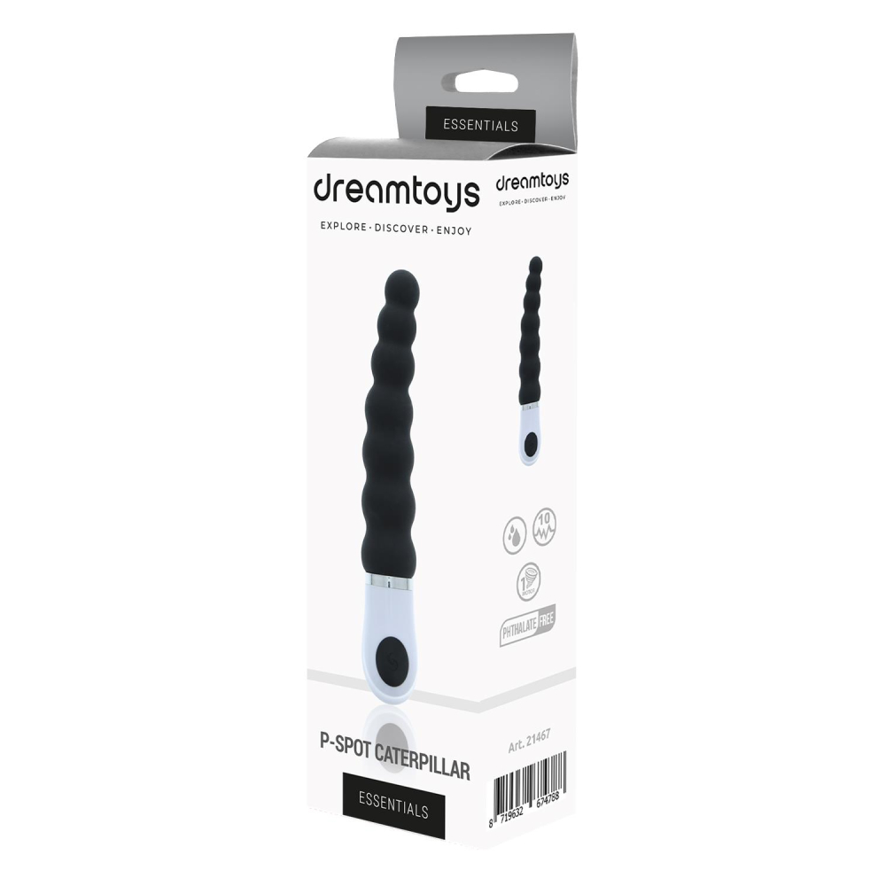 Анальная виброёлка Dream Toys Essentials P-Spot Caterpillar, черная, 15 × 2,5 см