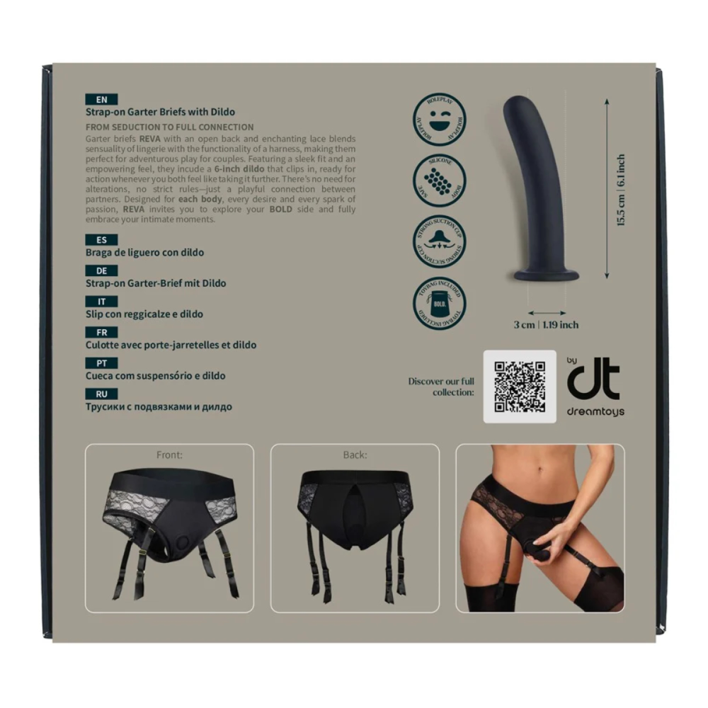 Страпон с трусиками-подвязками Dream Toys Bold Reva, черный, размер S