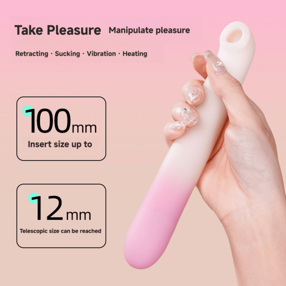 Двойной вибратор Zemalia Arousal с фрикцией и вакуумным стимулятором + APP, градиент розовый