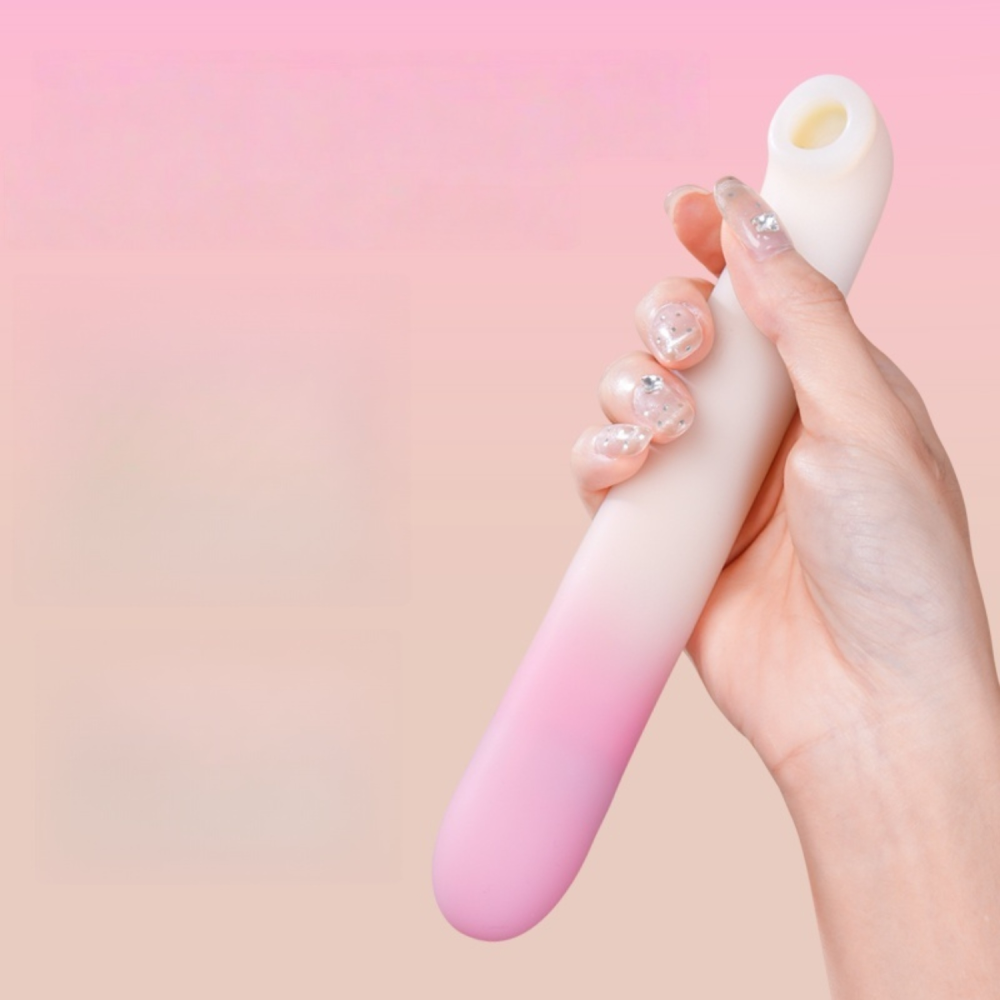 Двойной вибратор Zemalia Arousal с фрикцией и вакуумным стимулятором + APP, градиент розовый