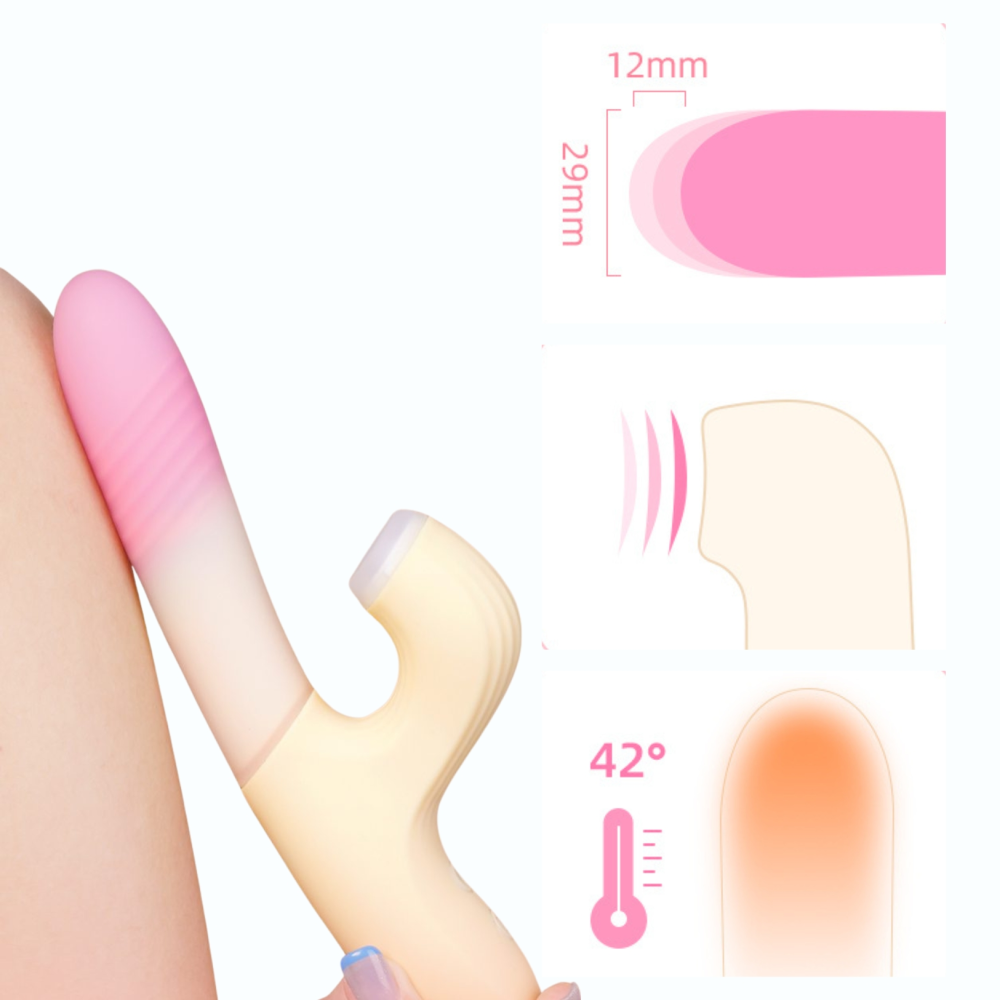Двойной вибратор Zemalia Arousal с фрикцией и вакуумным стимулятором + APP, градиент розовый