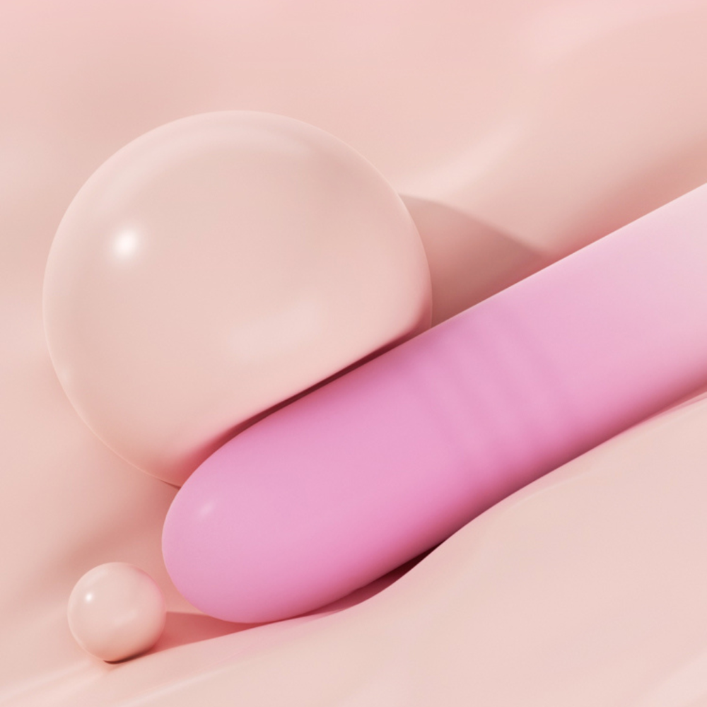 Двойной вибратор Zemalia Arousal с фрикцией и вакуумным стимулятором + APP, градиент розовый