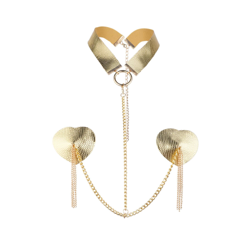 Пестис-сердечки с кисточками и чокером JSY Nipple Sticker RT236114 Golden