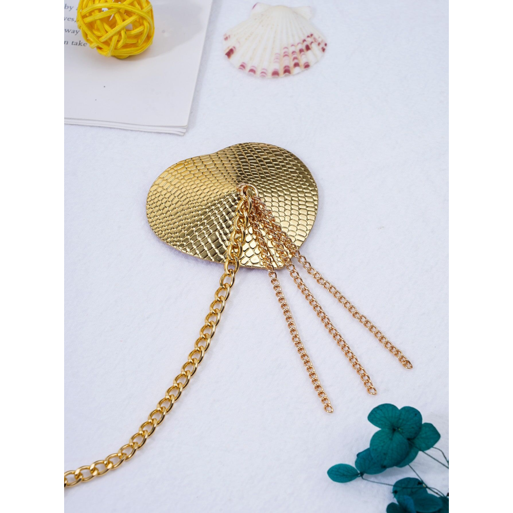 Пестис-сердечки с кисточками и чокером JSY Nipple Sticker RT236114 Golden