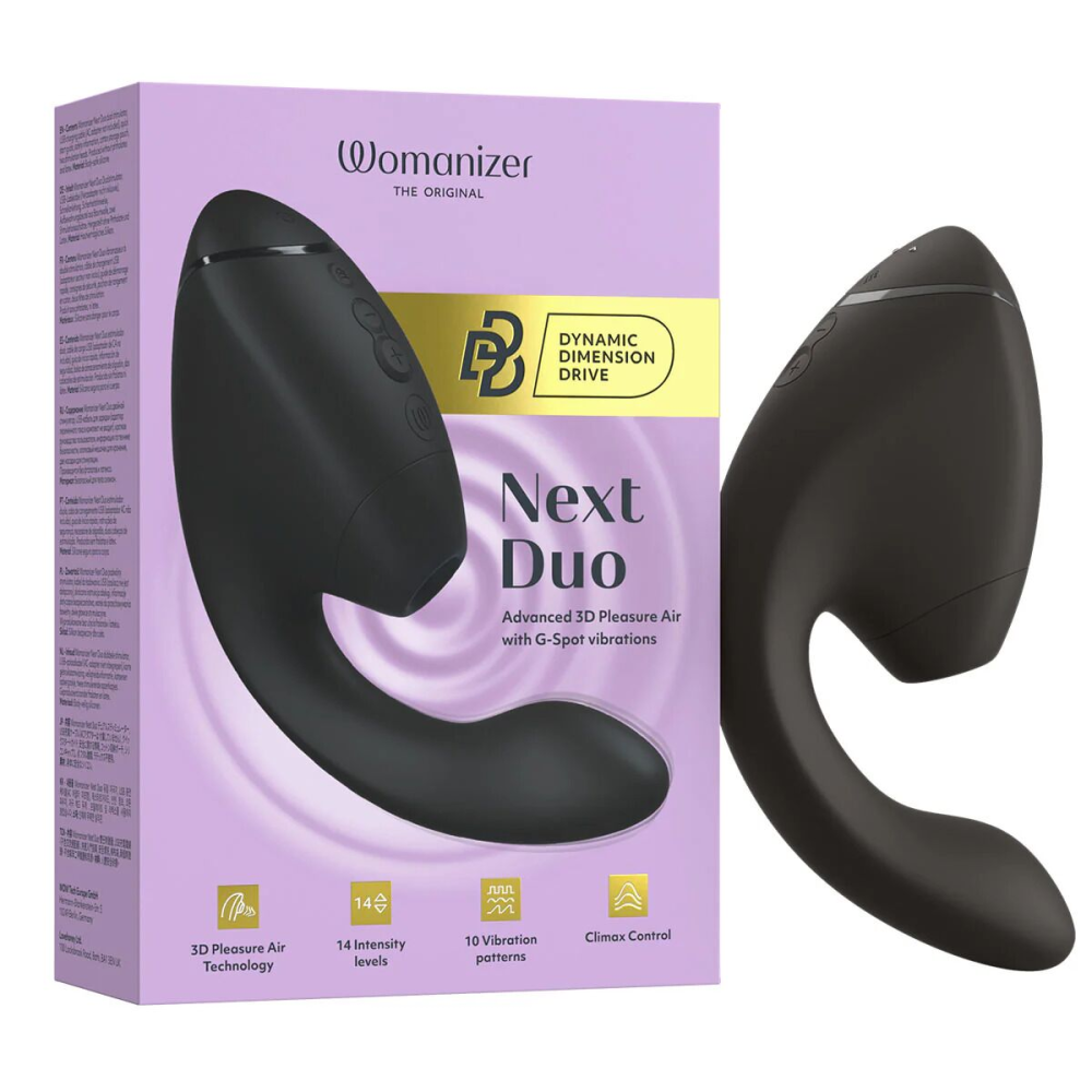 Двойной вакуумный клиторальный стимулятор с вибрацией Womanizer Next Duo - Black
