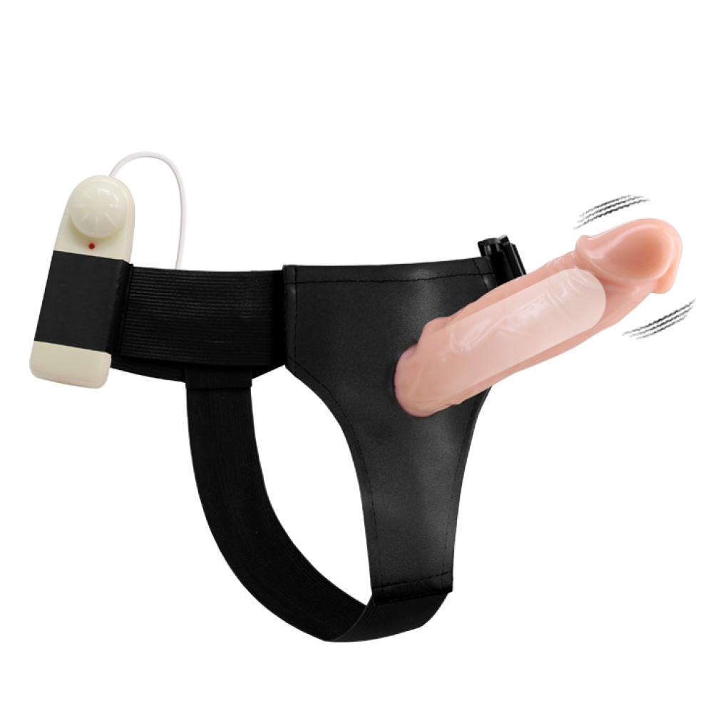 Страпон полый (фаллопротез) с вибрацией Baile Vibrating Strap On, беж, 19 x 4 cм