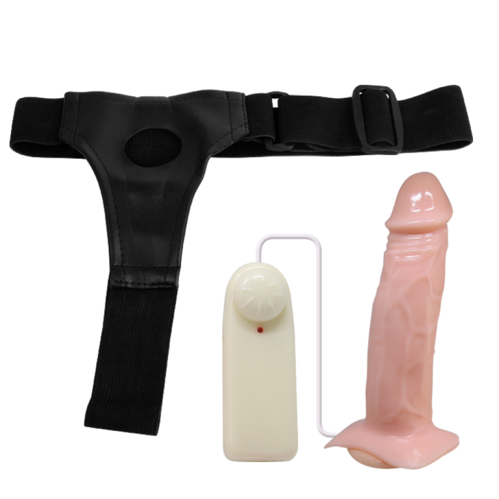 Страпон полый (фаллопротез) с вибрацией Baile Vibrating Strap On, беж, 19 x 4 cм