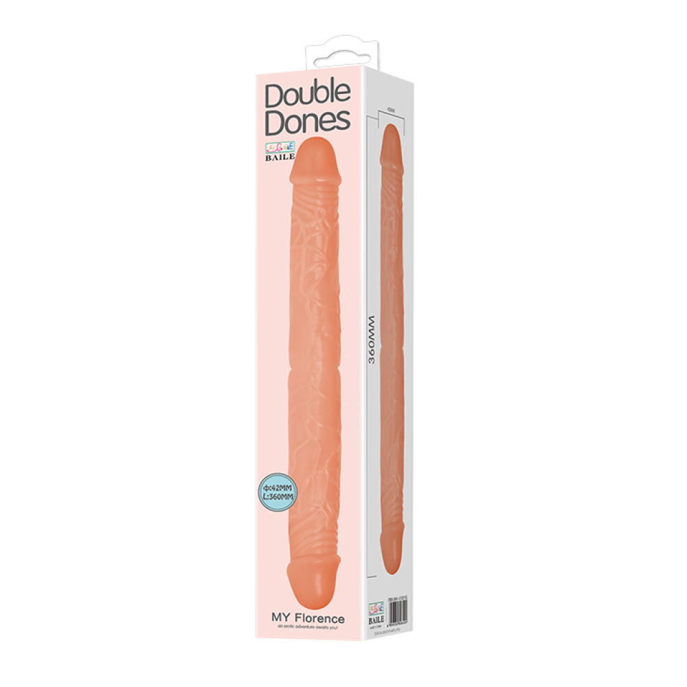 Фаллоимитатор двусторонний Baile Double Dones реалистичный, бежевый, 36 х 4.6 см