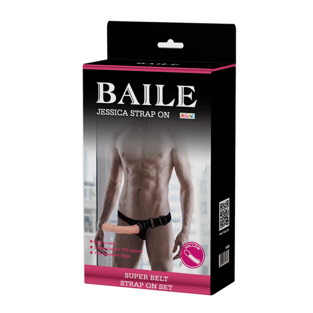 Страпон полый фаллопротез Baile Strap On с креплением на трусиках, беж