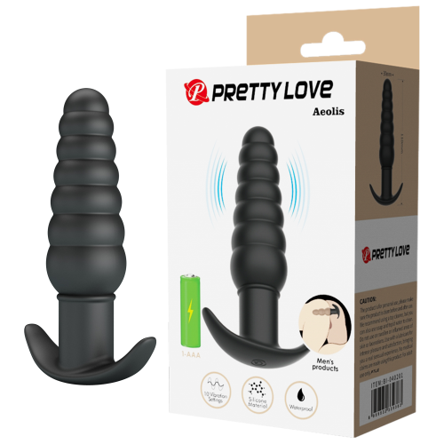 Анальная пробка с вибрацией Pretty Love Aeolis, черная, 11 см х 3 см