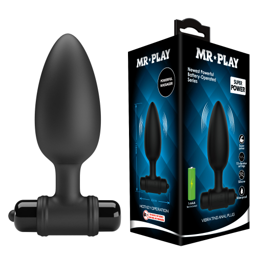 Анальная пробка с вибрацией Pretty Love Mr. Play, черная, 11,8 х 3,8 см