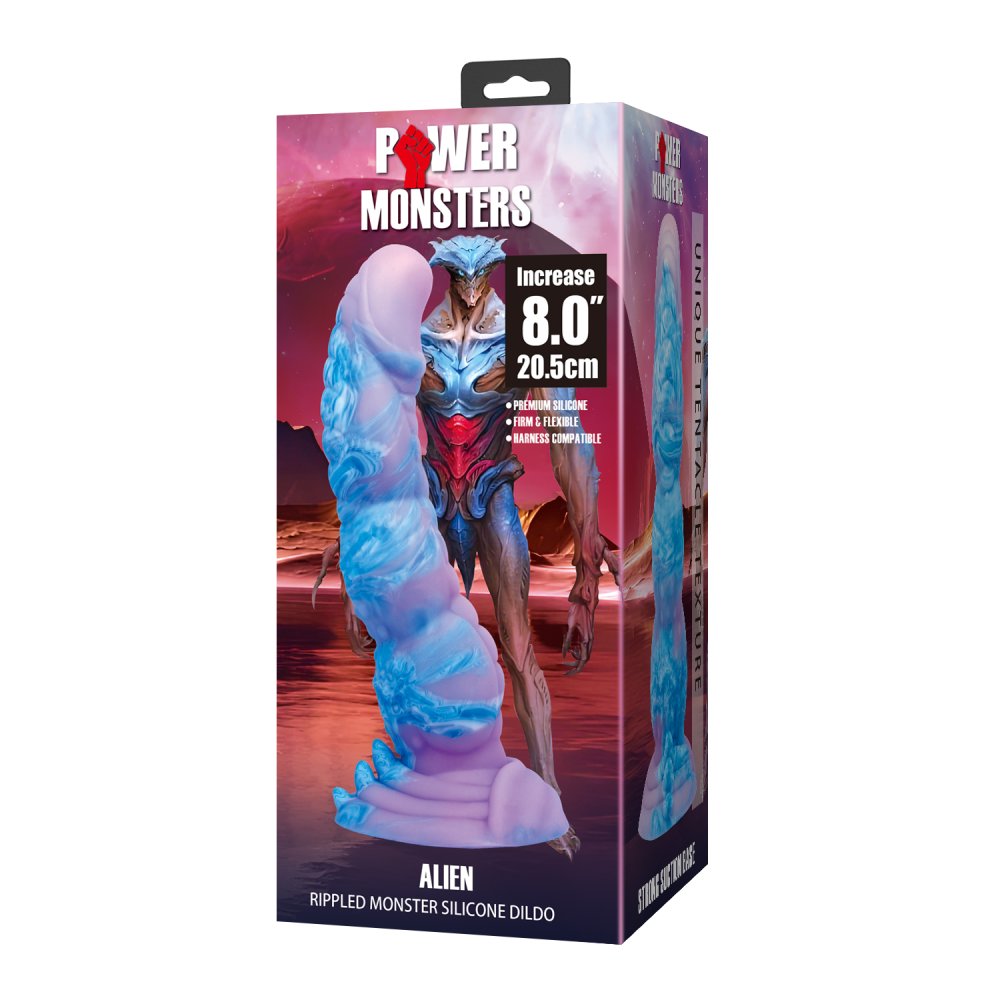 Фаллоимитатор силиконовый Power Monsters Alien на присоске, фиолетовый, 20,5 см