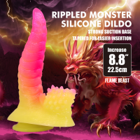 Фаллоимитатор силиконовый Power Monsters Flame Beast на присоске, градиент розово-желтый, 22,5 см