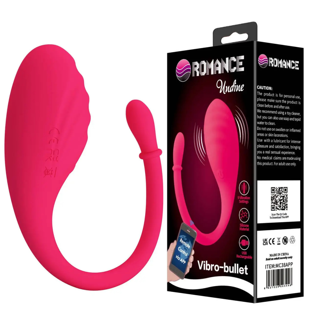 Виброяйцо BAILE Romance Undine силиконовое, с приложением, розовое, 20.5 х 3.4 см