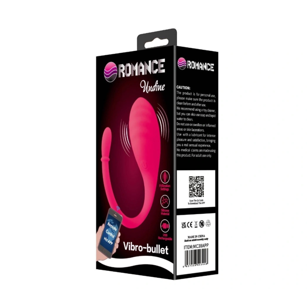 Виброяйцо BAILE Romance Undine силиконовое, с приложением, розовое, 20.5 х 3.4 см