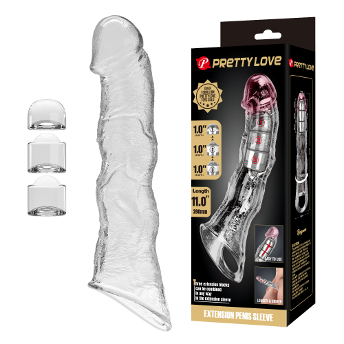 Удлиняющая насадка на пенис Pretty Love Extension с удлинителями (3 шт), прозрачная, 28 х 5,2 см