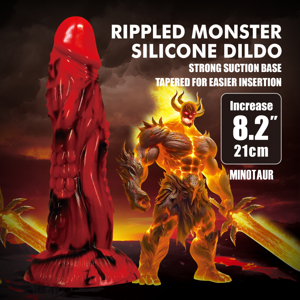 Фаллоимитатор силиконовый Power Monsters Minotaur на присоске, красный, 21 см